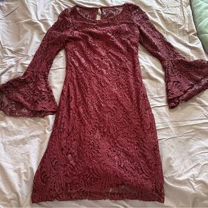 Sandra Darren Red Sheath Dress with Bell Sleeves